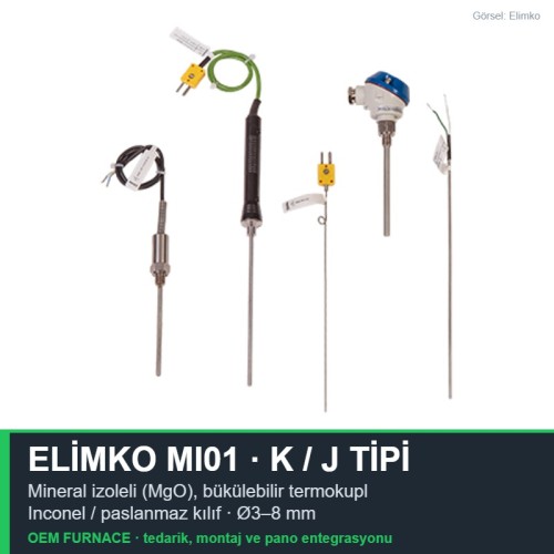 Elimko MI01-1J30P-100 Mineral İzoleli J Tipi Termokupl Ø3,0 × 1000 mm