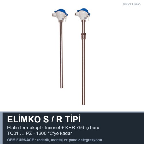 Elimko TC01-1R5I22-100-PZ R Tipi Platin Termokupl Inconel Ø22 × 1000 mm