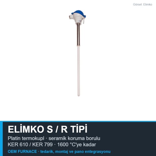 Elimko TC02-1R5Z15-71 R Tipi Platin Termokupl Seramik Ø15 × 710 mm