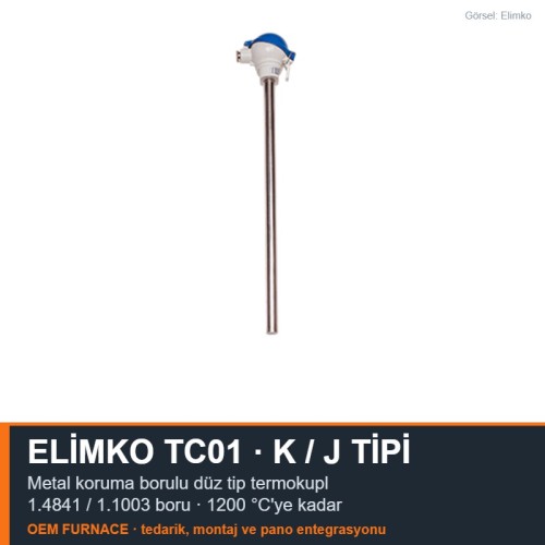 Elimko TC01-1K3N22-140 K Tipi Termokupl Ø22 × 1400 mm