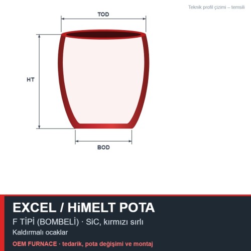 MMS Excel FX100 / HiMelt FHM100 F-Shape (Bilge) SiC Crucible – 152 kg Brass MMS Excel FX100 / HiMelt FHM100 F-Shape (Bilge) SiC Crucible – 152 kg Brass